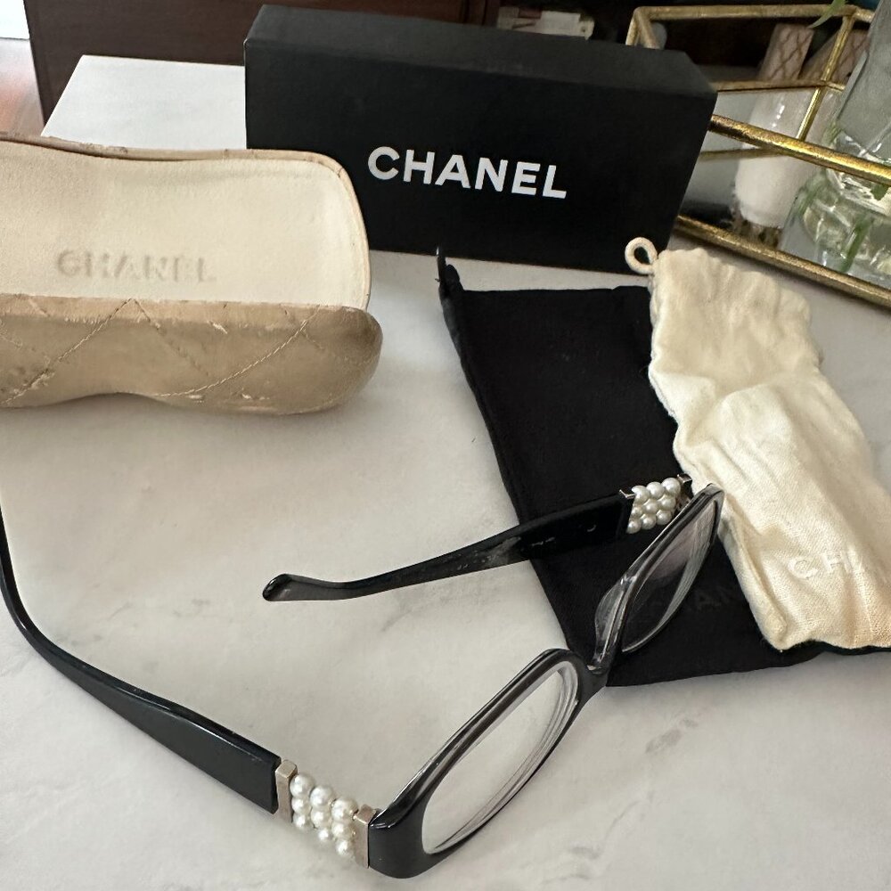 Black and Pearl Chanel Glasses